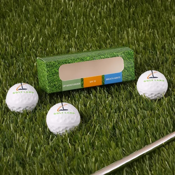 Three pack of 1 1/2" DIA golf ball-shaped lip balm moisturizer,... from ASI 61966 HPG / Mixie