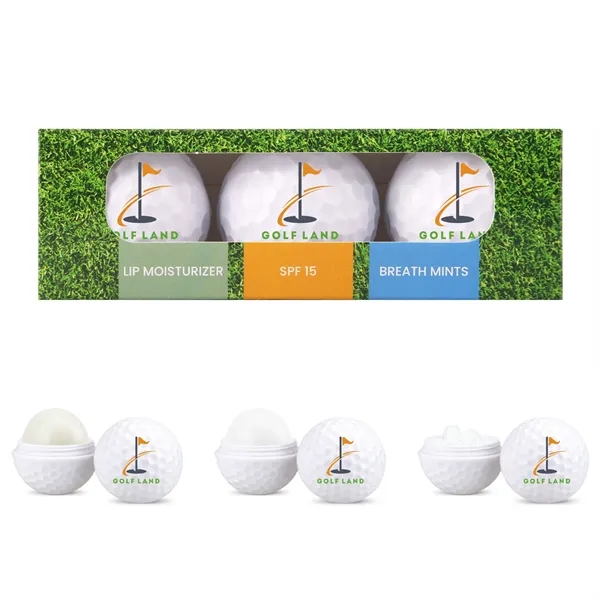 Three pack of 1 1/2" DIA golf ball-shaped lip balm moisturizer,... from ASI 61966 HPG / Mixie
