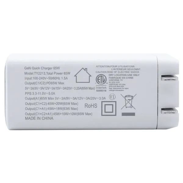Charging block with 1 USB and 2 USB-C ports; 65 watt... from ASI 62124 iClick, Inc. / iClick®