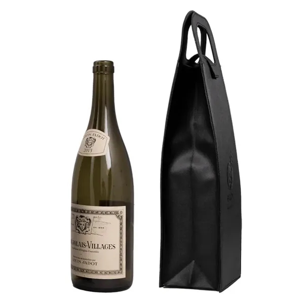 This high end vegan leather wine tote includes a sleek strap... from ASI 61005 Hirsch Gift Inc / HG