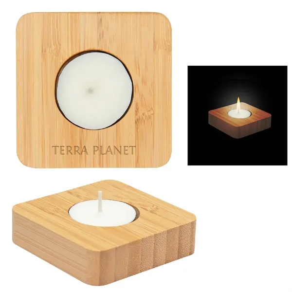 Bamboo candle holder with unscented soy wax tea light candle.... from ASI 61125 Hit Promotional Products / Hit®
