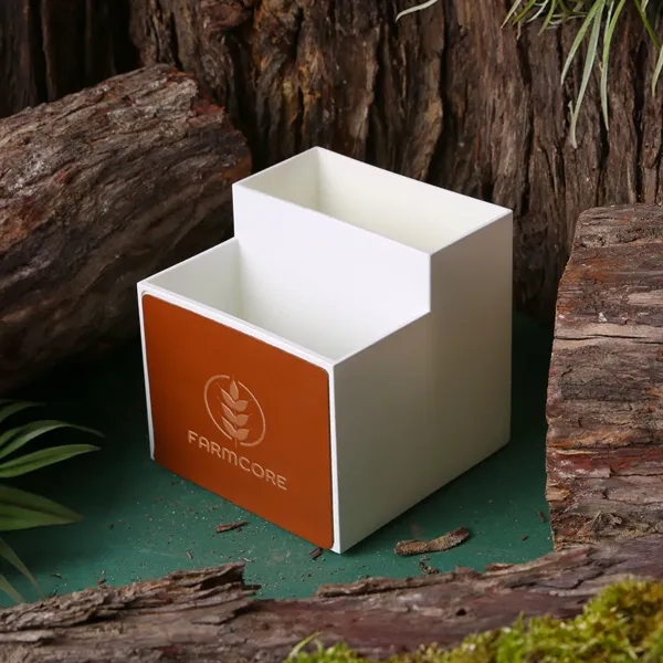 An eco-friendly desk organizer with two storage compartments... from ASI 61966 HPG / OrigAudio HPG Gold
