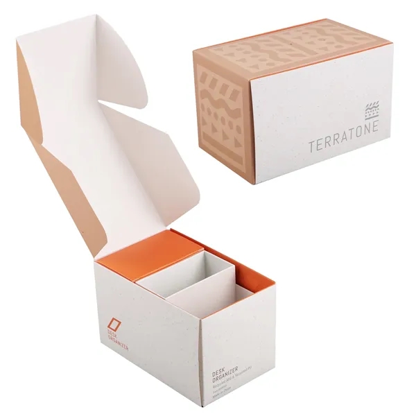 An eco-friendly desk organizer with two storage compartments... from ASI 61966 HPG / OrigAudio HPG Gold