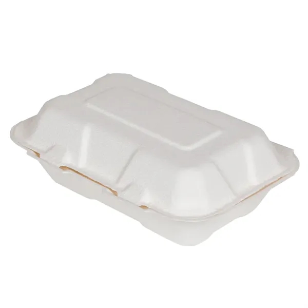 Compostable Paper Clamshell Box, made from sugarcane fibers, is eco-certified, grease-resistant,... from ASI 75731 PWS