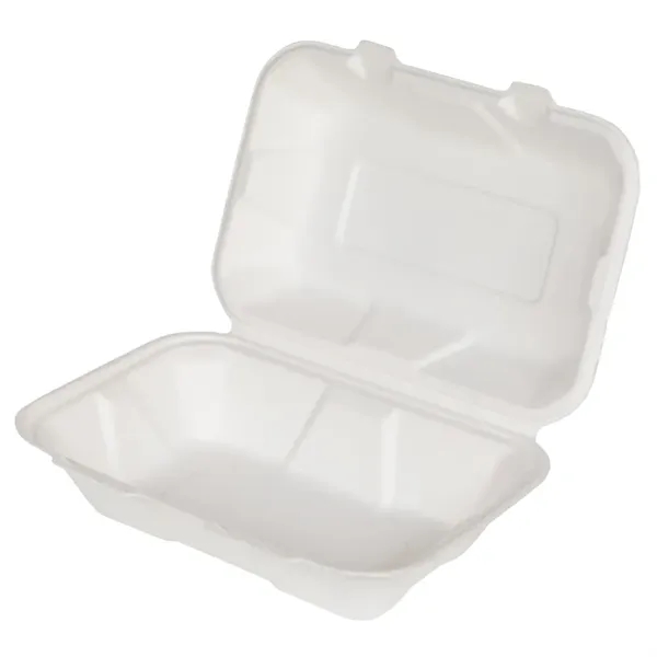Compostable Paper Clamshell Box, made from sugarcane fibers, is eco-certified, grease-resistant,... from ASI 75731 PWS