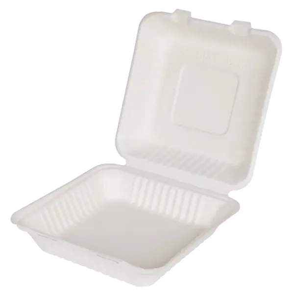 Compostable Paper Clamshell Box, made from sugarcane fibers, is eco-certified, grease-resistant,... from ASI 75731 PWS