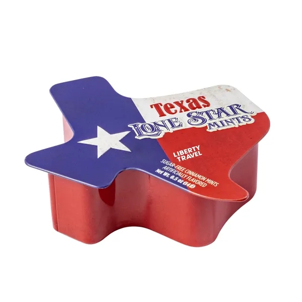 Texas-shaped tin filled with appx. 0.28 oz. of mints... from ASI 44900 NC Custom (CI/Lanco)