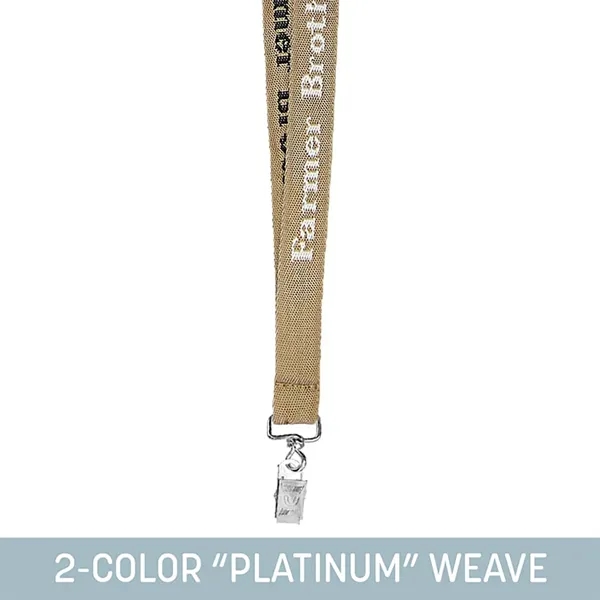 Custom-woven platinum lanyard, 3/4" wide, 17-1/2" long, with assorted colors, ideal... from ASI 92980 WOV-IN® / Universal Strap/Wov-In Line