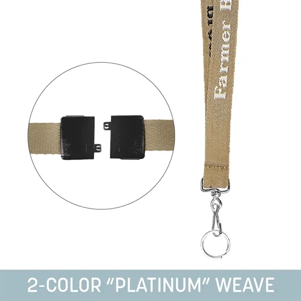 Custom-woven platinum lanyard, 3/4" wide, 17-1/2" long, with assorted colors, ideal... from ASI 92980 WOV-IN® / Universal Strap/Wov-In Line