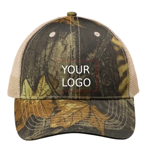 6 Panel camo mesh trucker cap plus embroidery on 1 location... from ASI 37218 Athena Promo (tm)
