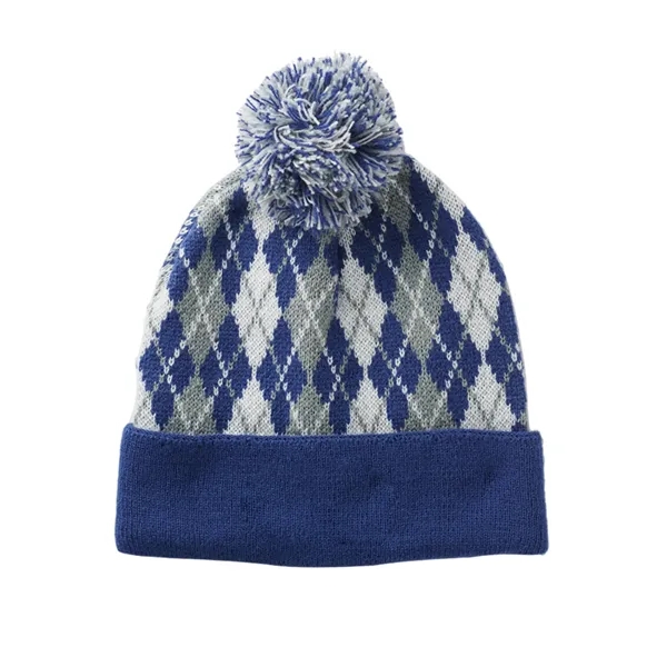 Diamond style weave pompom beanie plus embroidery on 1 location... from ASI 37218 Athena Promo (tm)