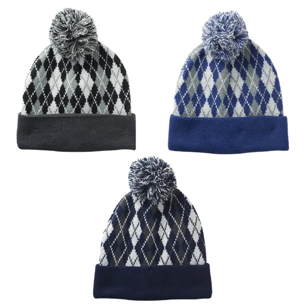 Diamond style weave pompom beanie plus embroidery on 1 location... from ASI 37218 Athena Promo (tm)