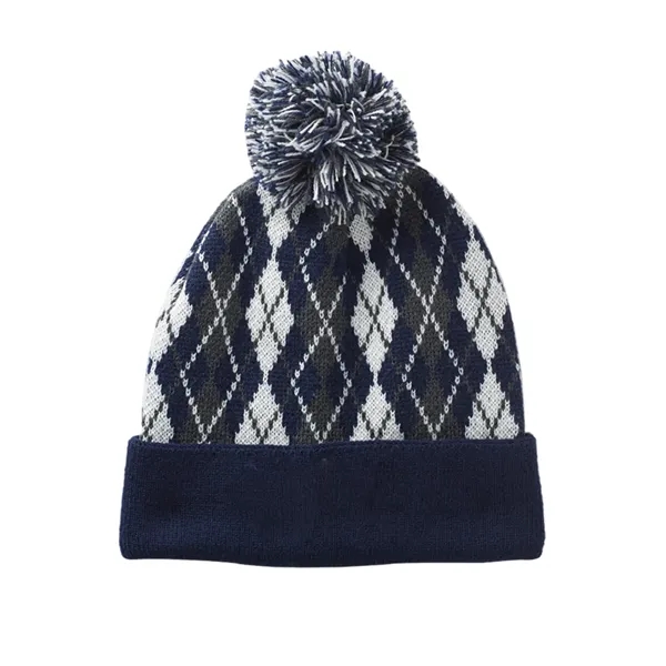 Diamond style weave pompom beanie plus embroidery on 1 location... from ASI 37218 Athena Promo (tm)