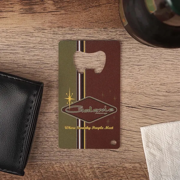 A metal wallet-size bottle opener.... from ASI 61966 HPG / Best Promotions USA