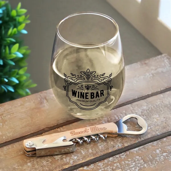 A gift set featuring a stemless wine glass and a natural... from ASI 61966 HPG / Best Promotions USA