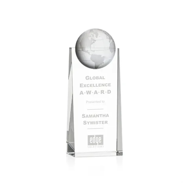 Tall optical crystal award with 3D globe mounted on the front.... from ASI 84592 St Regis Group / St Regis