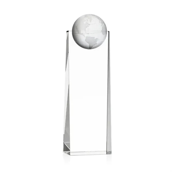 Tall optical crystal award with 3D globe mounted on the front.... from ASI 84592 St Regis Group / St Regis