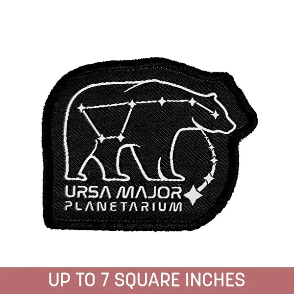 Custom shape iron-on woven patch, made of 100% polyester with an... from ASI 92980 WOV-IN® / Universal Strap/Wov-In Line