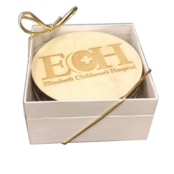 Set of 4 birch wood coasters with laser etching; includes decorative... from ASI 72521 Morris Magnets / Laser Cuts