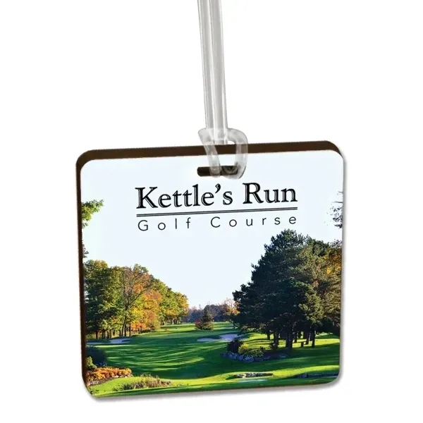 Customizable recycled wood luggage bag tags using full color ultra vivid... from ASI 72521 Morris Magnets / Laser Cuts