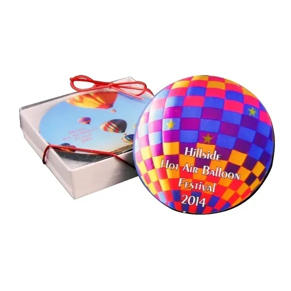 2 piece wood coaster set in decorative white box with clear... from ASI 72521 Morris Magnets / Laser Cuts