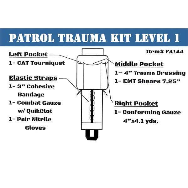 Trauma kit with straps, pockets, tourniquet, and gauze.... from ASI 84514 Safety Made