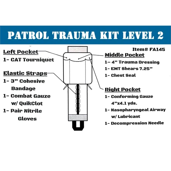 Trauma kit with straps, pockets, tourniquet, and trauma dressing.... from ASI 84514 Safety Made