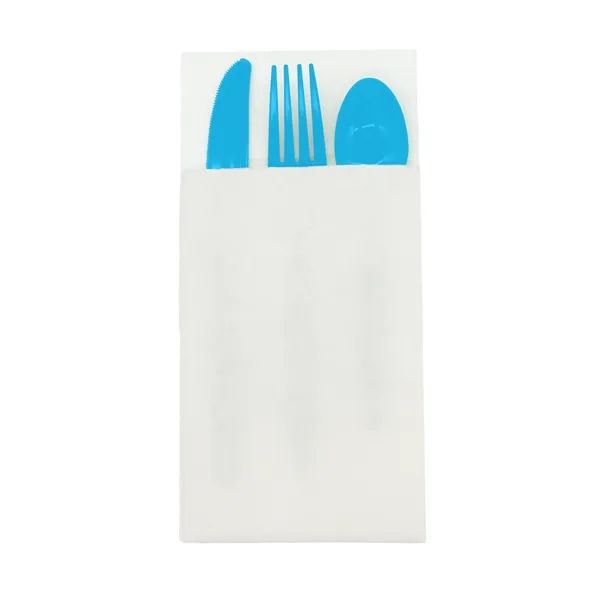4.25" x 8.5 three-piece utensil set with plastic fork, knife and... from ASI 91880 Tranter Graphics Inc