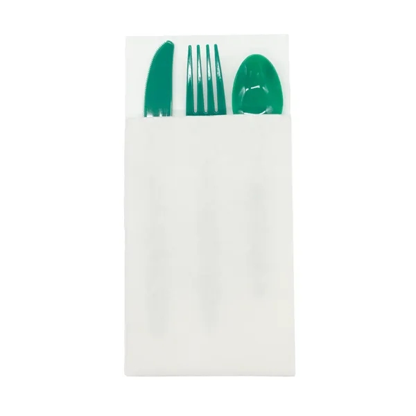 4.25" x 8.5 three-piece utensil set with plastic fork, knife and... from ASI 91880 Tranter Graphics Inc