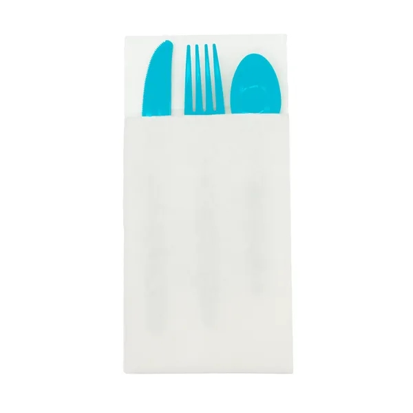 4.25" x 8.5 three-piece utensil set with plastic fork, knife and... from ASI 91880 Tranter Graphics Inc