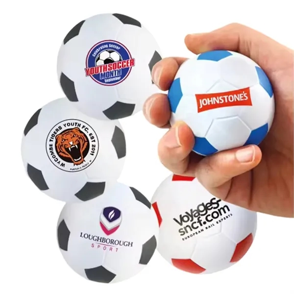 Soccer ball shape PU stress reliever with 1 color silkscreen imprint... from ASI 37218 Athena Promo (tm)