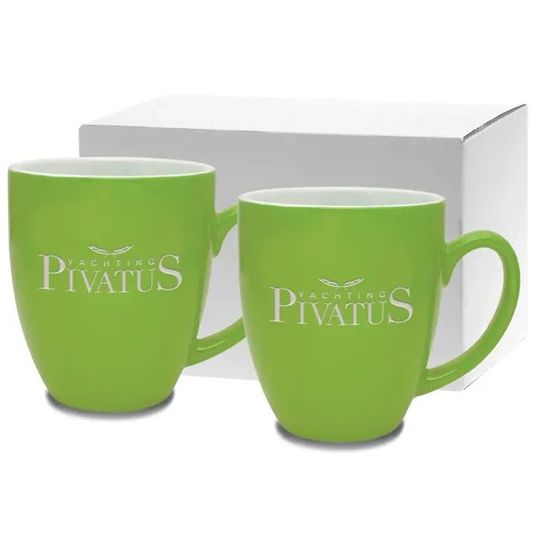 Ceramic mugs feature vibrant color exterior with white interior and easy... from ASI 71920 Moderne Glass Company Inc