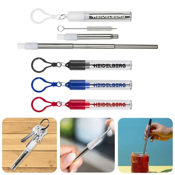 Telescopic straw set. This extendable stainless steel straw kit includes a... from ASI 52710 Lincoln Line