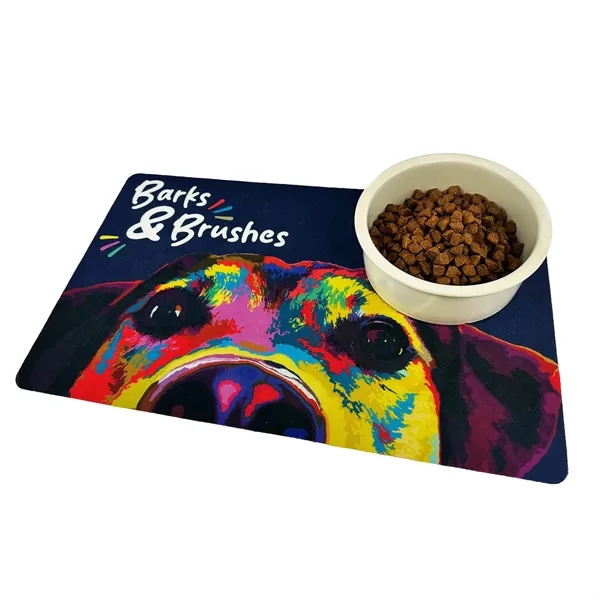 Decorative pet bowl mat that's absorbent, waterproof and features a slip-resistant... from ASI 92980 WOV-IN® / Promopet