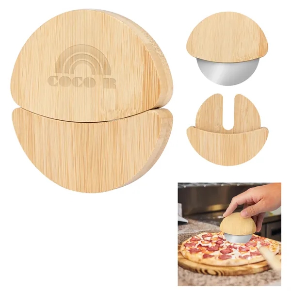 Two-piece bamboo wood pizza cutter with blade guard.... from ASI 61125 Hit Promotional Products / Hit®