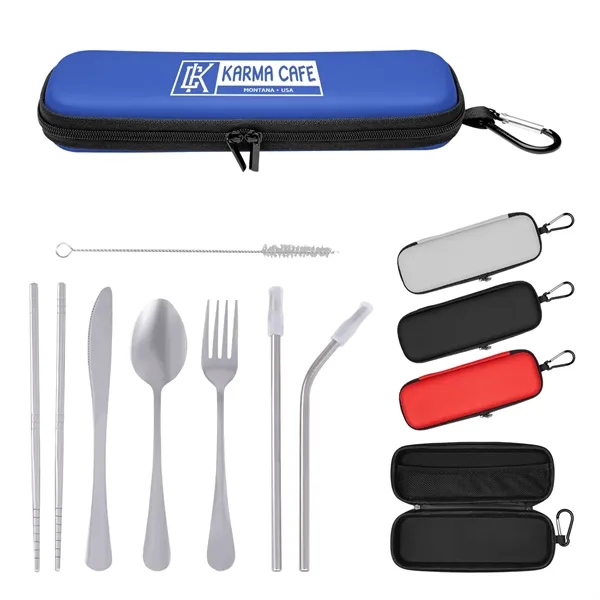 Travel utensil kit with knife, fork, spoon, chopsticks, two straws, wire... from ASI 61125 Hit Promotional Products / Hit®
