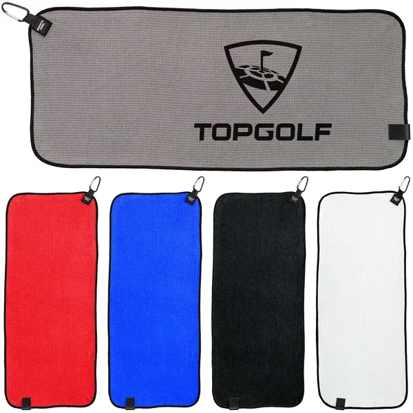 28" x 12" magnetic golf towel with a carabiner.... from ASI 57653 Gold Bond