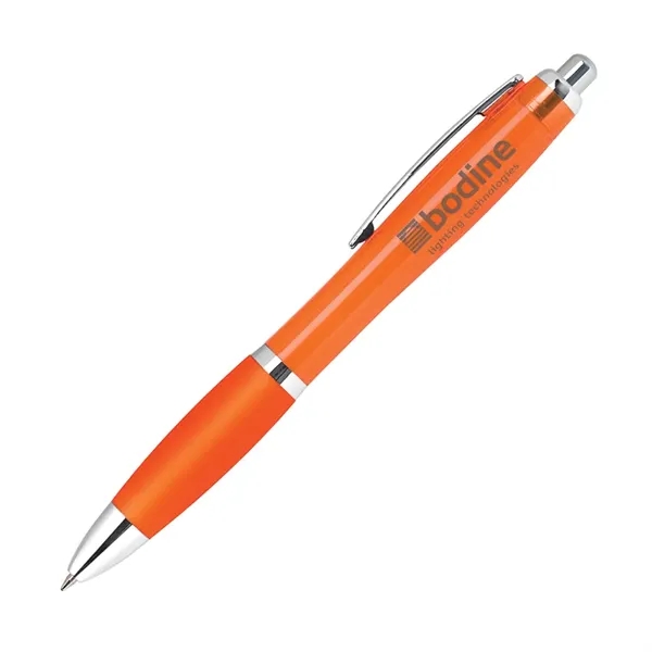 Plastic click-action ballpoint pen with a solid white barrel, bright colored... from ASI 68190 Lungsal / Lungsal