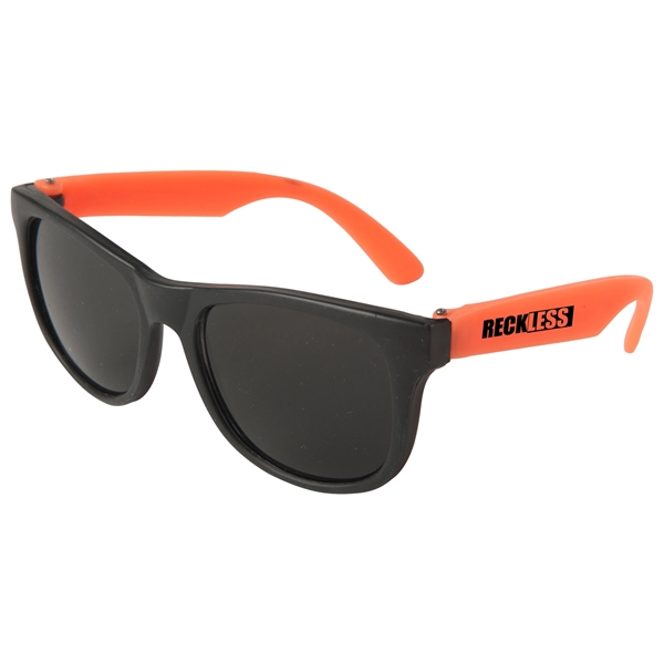 Youth sunglasses with neon-colored temples with black frames and dark, ultraviolet... from ASI 52840 Evans Manufacturing
