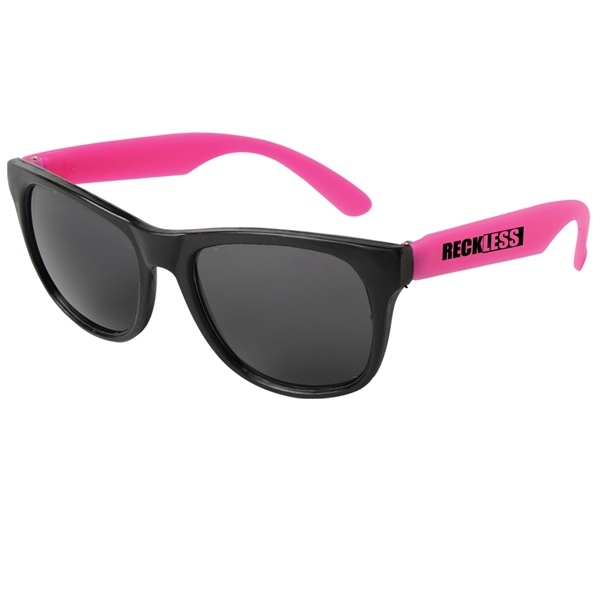 Youth sunglasses with neon-colored temples with black frames and dark, ultraviolet... from ASI 52840 Evans Manufacturing