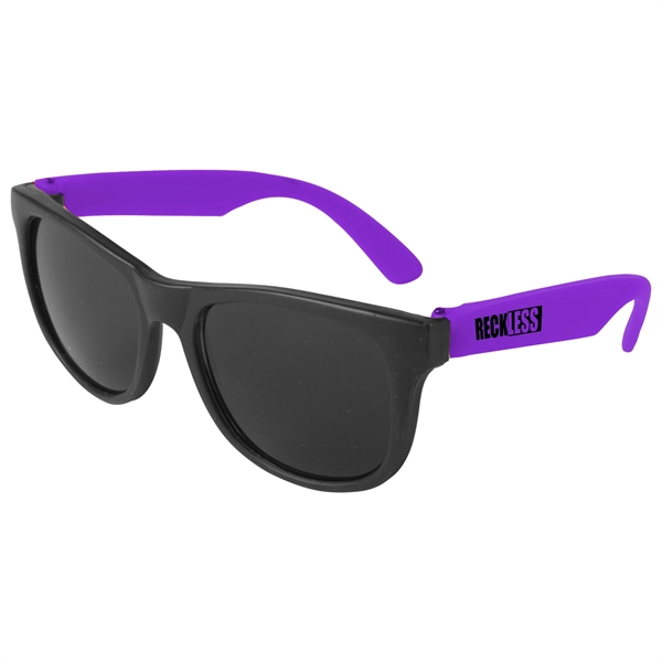 Youth sunglasses with neon-colored temples with black frames and dark, ultraviolet... from ASI 52840 Evans Manufacturing