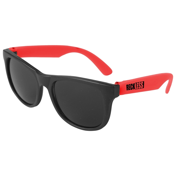 Youth sunglasses with neon-colored temples with black frames and dark, ultraviolet... from ASI 52840 Evans Manufacturing
