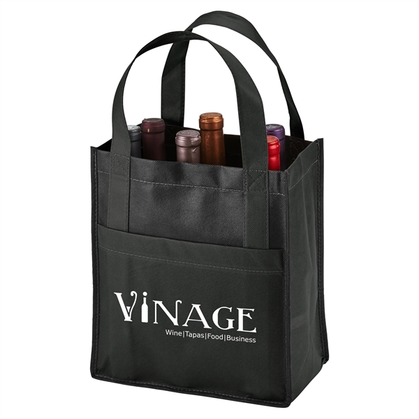 Six-bottle wine tote carrier bag with two-tone design made from 80... from ASI 52840 Evans Manufacturing