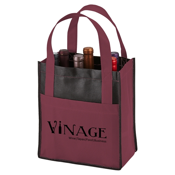 Six-bottle wine tote carrier bag with two-tone design made from 80... from ASI 52840 Evans Manufacturing