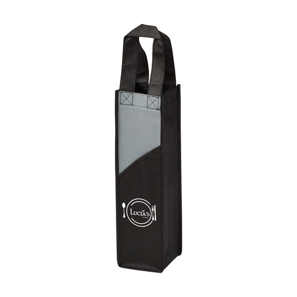 Non-woven two-tone wine tote bag with a front pocket.... from ASI 52840 Evans Manufacturing