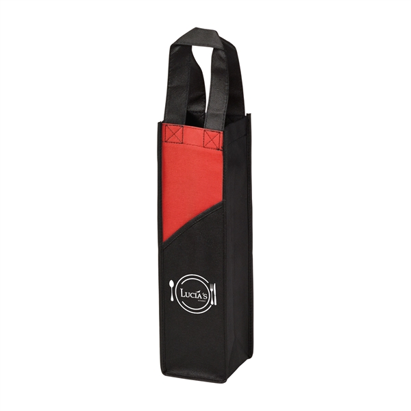 Non-woven two-tone wine tote bag with a front pocket.... from ASI 52840 Evans Manufacturing