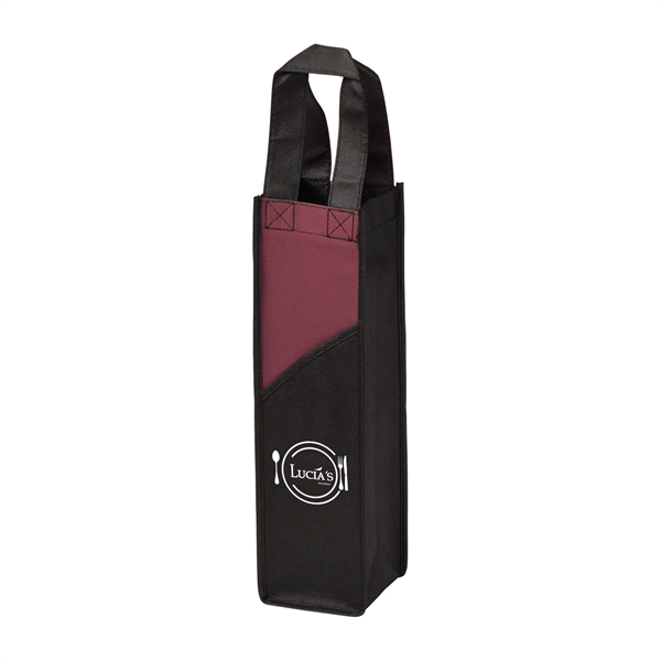 Non-woven two-tone wine tote bag with a front pocket.... from ASI 52840 Evans Manufacturing