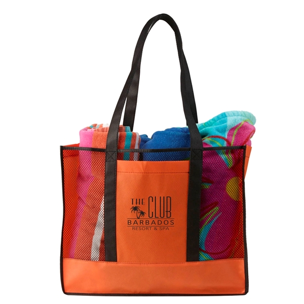 Non-woven beach tote bag with mesh front and 7" gusset providing... from ASI 52840 Evans Manufacturing