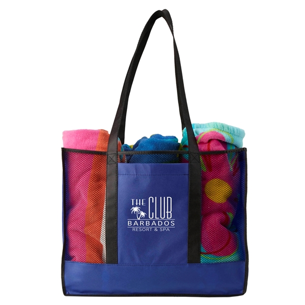Non-woven beach tote bag with mesh front and 7" gusset providing... from ASI 52840 Evans Manufacturing
