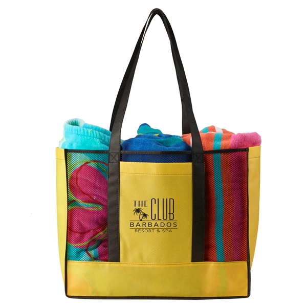 Non-woven beach tote bag with mesh front and 7" gusset providing... from ASI 52840 Evans Manufacturing